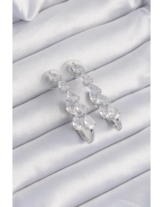  Gümüş Damla Zirkon Taş Tasarımlı Küpe