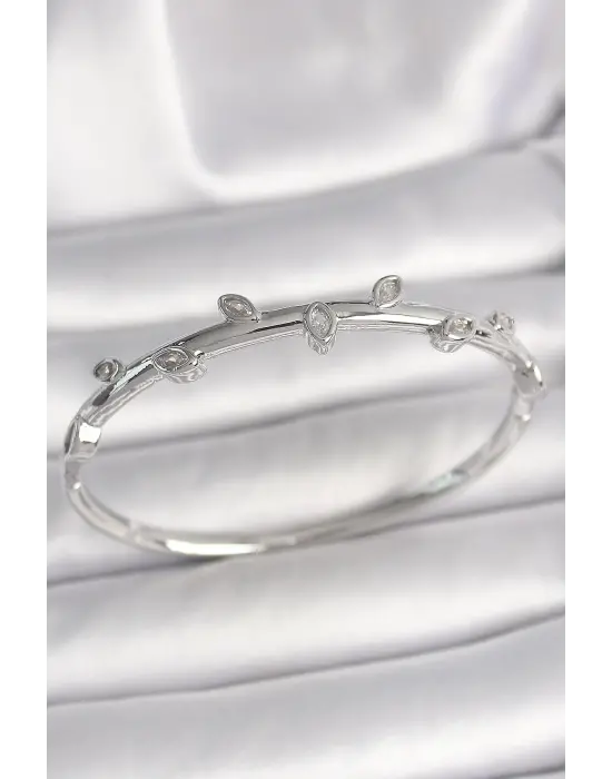 Pirinç Gümüş Renk Damla Zirkon Taşlı Kadın Kelepçe