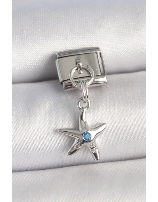 Pirinç Gümüş Renk Deniz Yıldız Model Mavi Taş Detay Nomination Charm