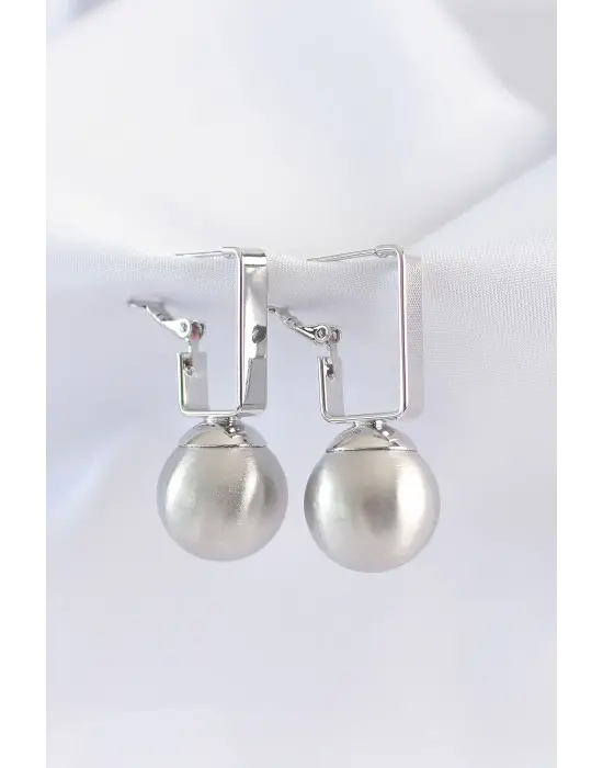  Gümüş Dikdörtgen Detay Oval Küpe