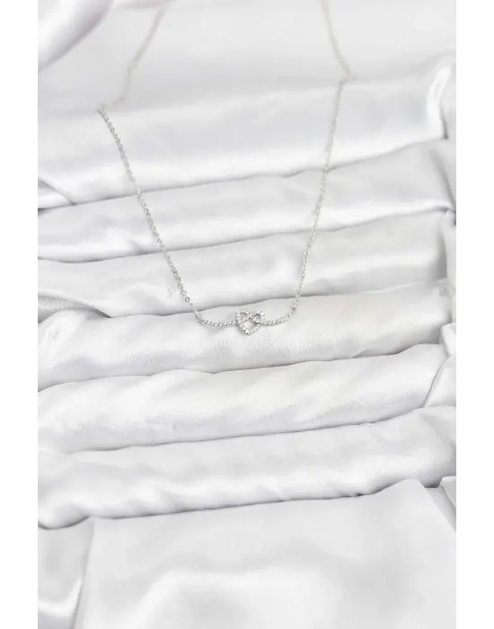 Çelik Gümüş Renk Düğüm Kalp Model Kadın Kolye