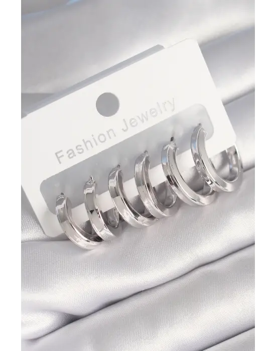  Gümüş Düz Halka Model Çelik Küpe Seti