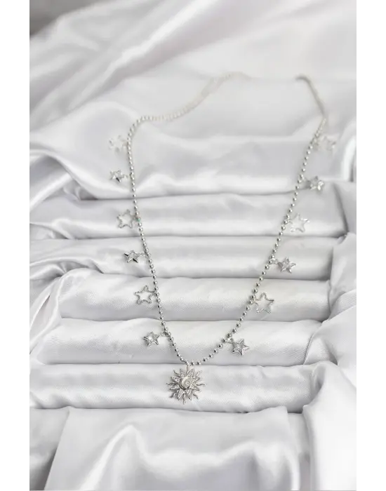 Pirinç Gümüş Renk Güneş Model Kadın Kolye