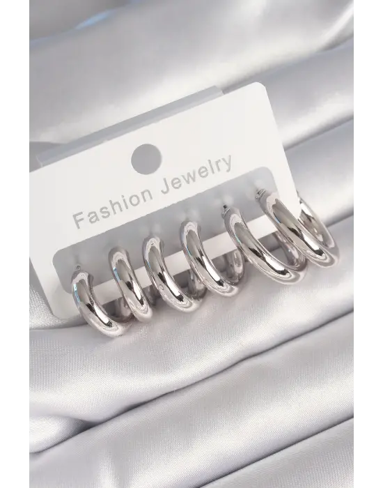  Gümüş Halka Çelik Küpe Seti