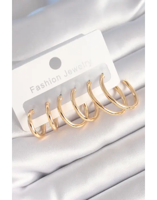  Altın Halka Model Çelik Küpe Seti