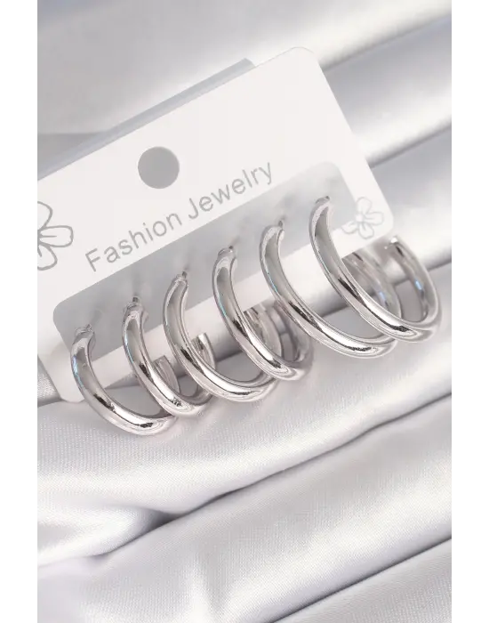  Gümüş Halka Model Çelik Küpe Seti