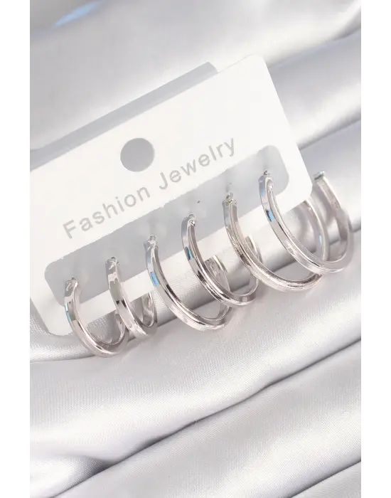  Gümüş Halka Model Çelik Küpe Seti