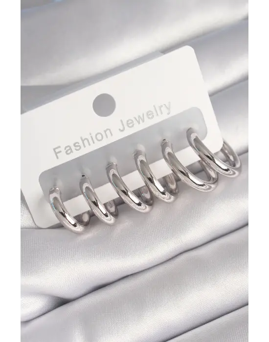  Gümüş Halka Model Çelik Küpe Seti