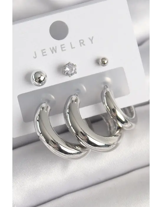  Gümüş Halka Model Zirkon Topçuk Detay Çelik Küpe