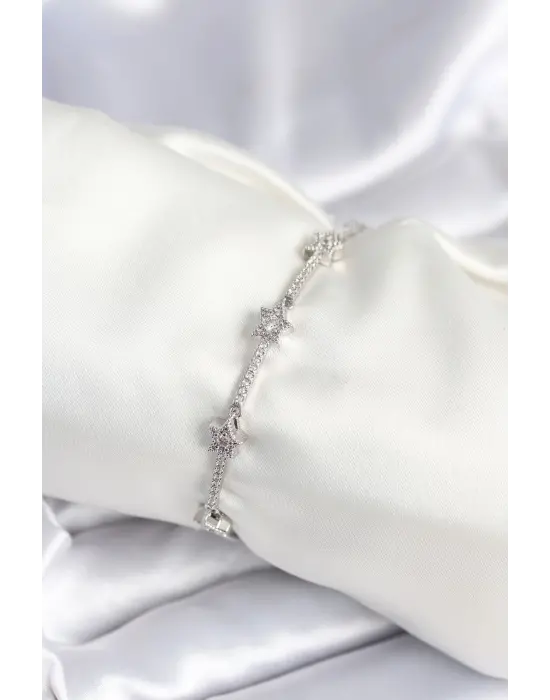 Pirinç Gümüş Renk Halley Yıldız Model Kadın Bileklik