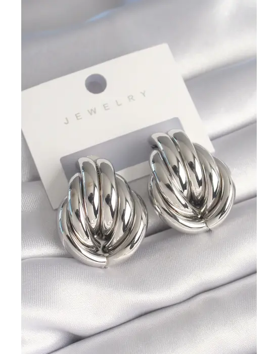  Gümüş İç İçe Geçme Model Çelik Küpe