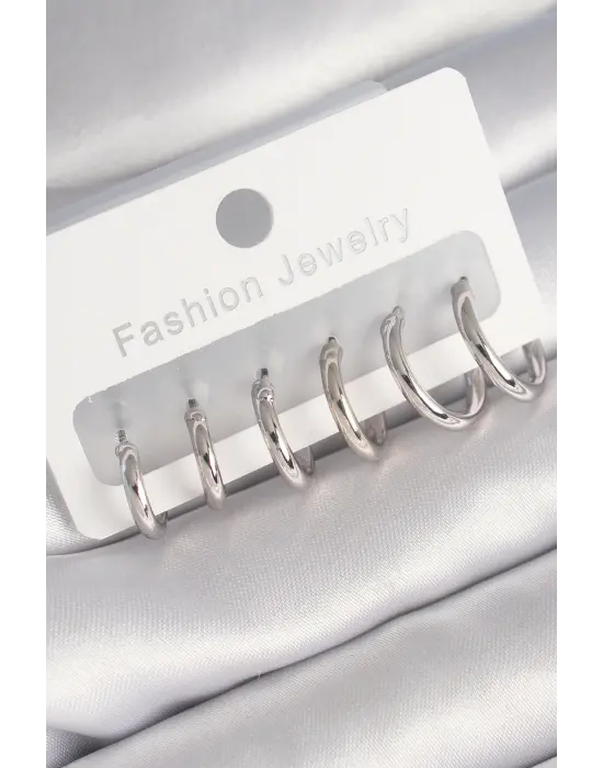  Gümüş İnce Halka Model Çelik Küpe Seti