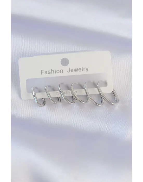  Gümüş İnce Oval Küpe Seti