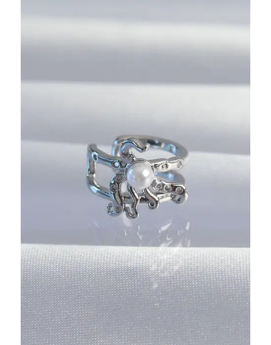  Gümüş İncili Ahtapot Earcuff Küpe