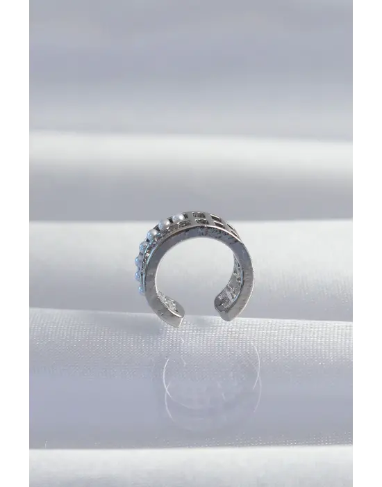  Gümüş İncili Baget Taşlı Earcuff Küpe