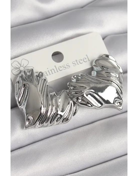  Gümüş İşlemeli Kalp Model Çelik Küpe