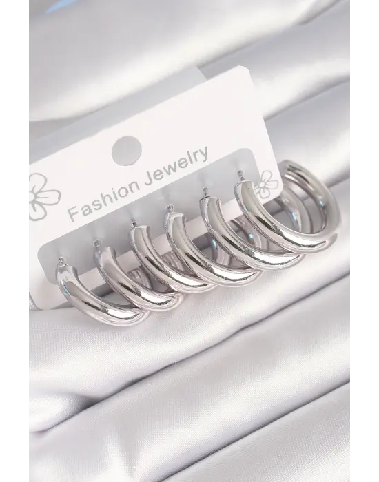  Gümüş Kalın Halka Model Çelik Küpe Seti