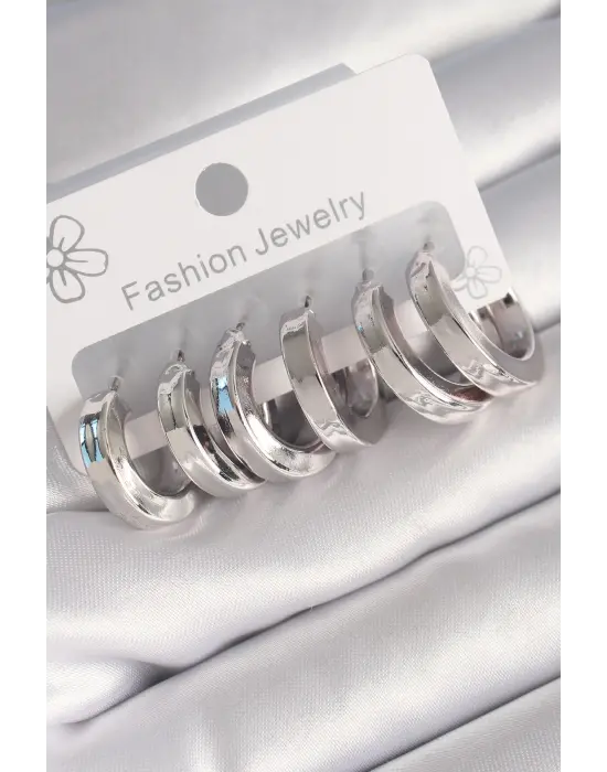  Gümüş Kalın Halka Model Çelik Küpe Seti