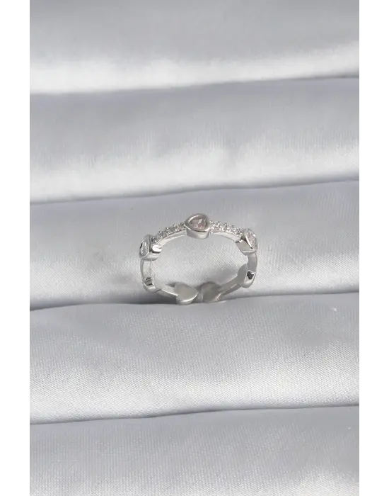  Gümüş Kalp Model Zirkon Taş Detay Çelik Yüzük