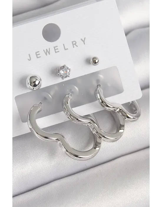  Gümüş Kalp Model Zirkon Taş Topçuk Detay Çelik Küpe Seti