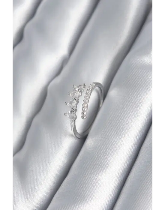  Gümüş Kalp Zirkon Taş Detay Çelik Yüzük