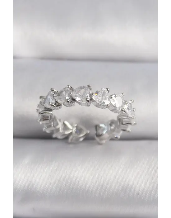  Gümüş Kalp Zirkon Taşlı VIP Seri Çelik Yüzük