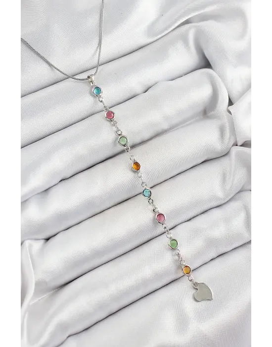 Pirinç Gümüş Renk Karışık Renk Zirkon Taşlı Y Kadın Kolye