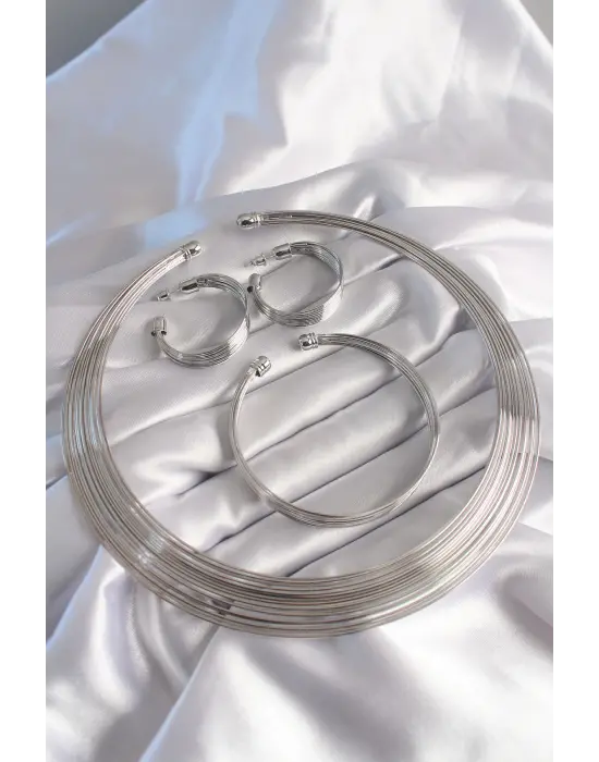 Pirinç Gümüş  Çelik Kolye Küpe Bileklik Seti