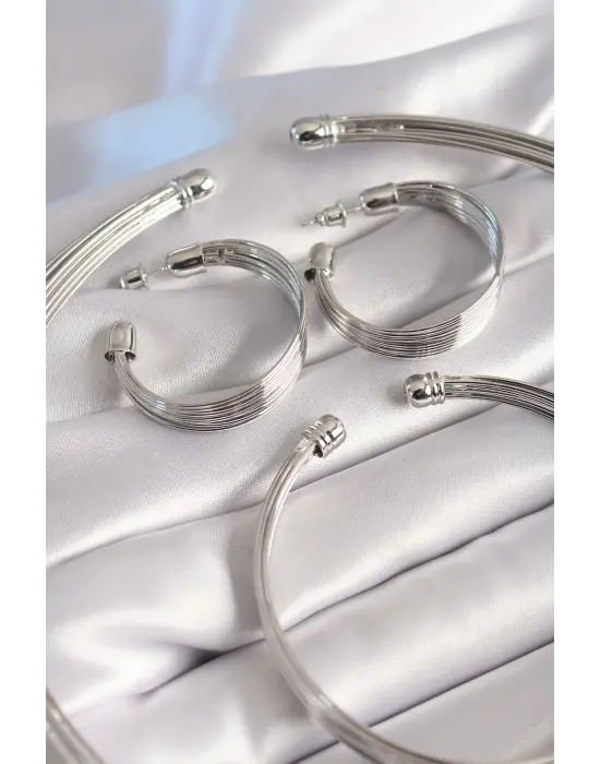 Pirinç Gümüş  Çelik Kolye Küpe Bileklik Seti