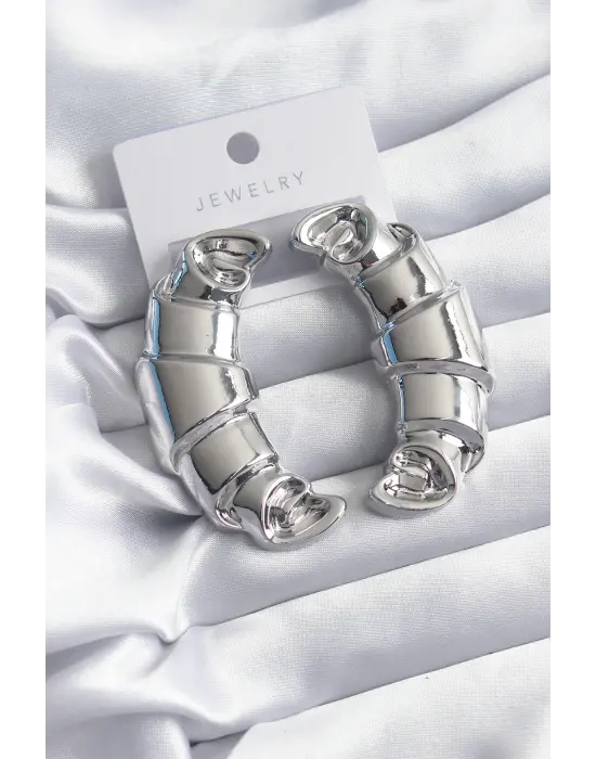  Gümüş Kruvasan Model Çelik Küpe