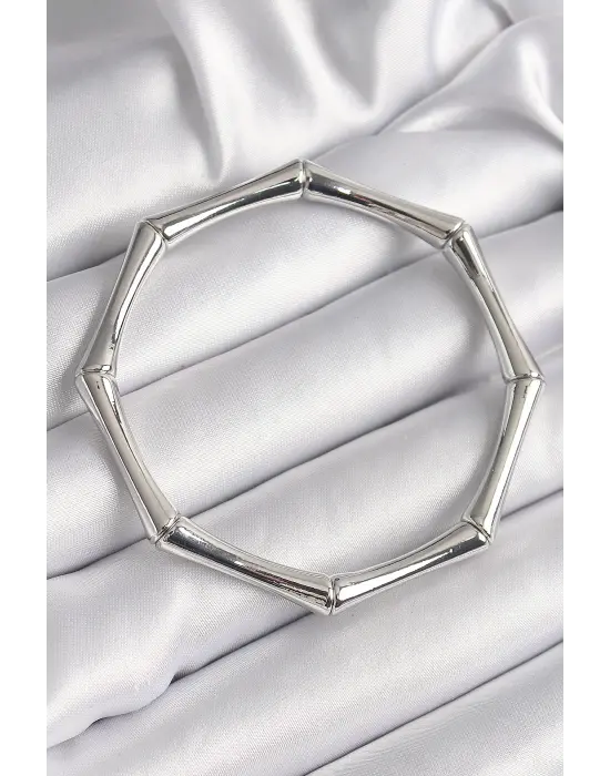 Pirinç Gümüş Renk Lastikli Bambu Model Kadın Bileklik