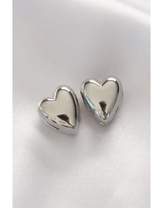  Gümüş Minimal Bombeli Kalp Küpe