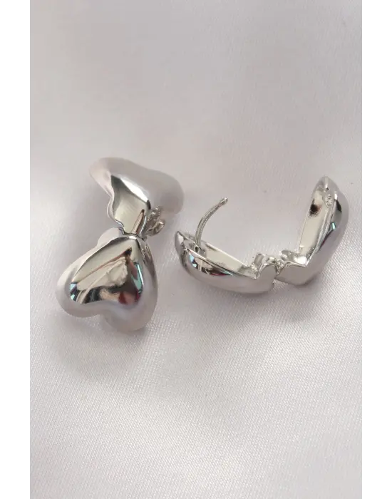  Gümüş Minimal Bombeli Kalp Küpe