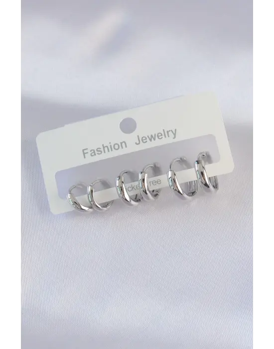  Gümüş Oval Bombeli Küpe Seti