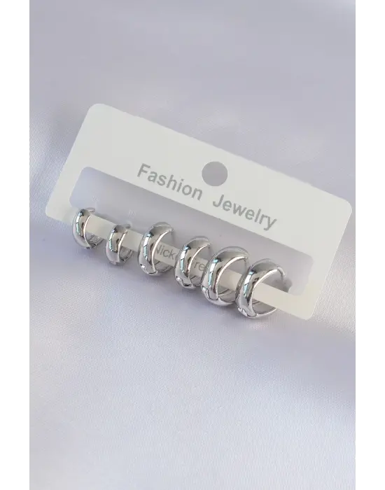  Gümüş Oval Bombeli Küpe Seti