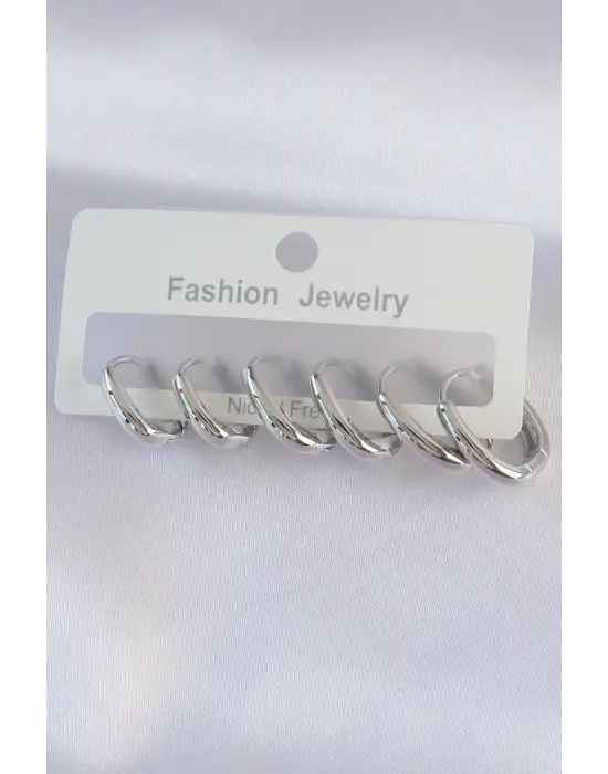  Gümüş Oval Küpe Seti