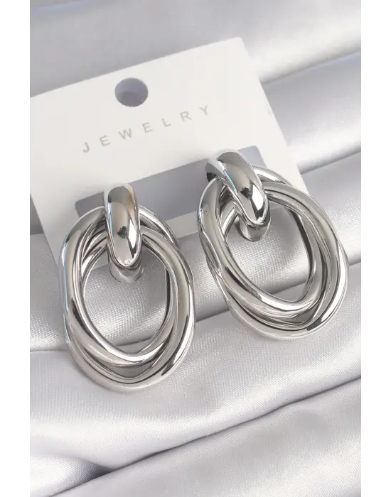  Gümüş Oval Sarmal Model Çelik Küpe