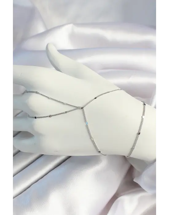 Pirinç Gümüş Renk Parçalı Ezme Zincirli Şahmeran