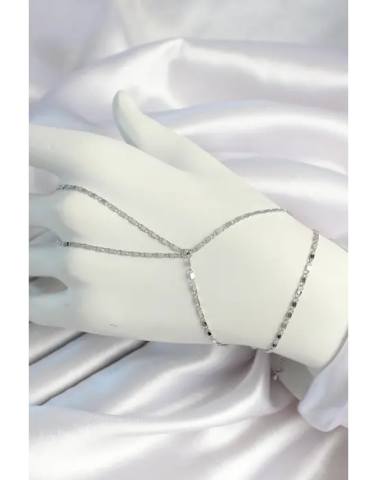 Çelik Gümüş Renk Parçalı Ezme Zincirli Şahmeran