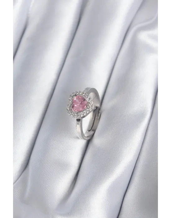  Gümüş Pembe Zirkon Taşlı Charm Model Çelik Yüzük