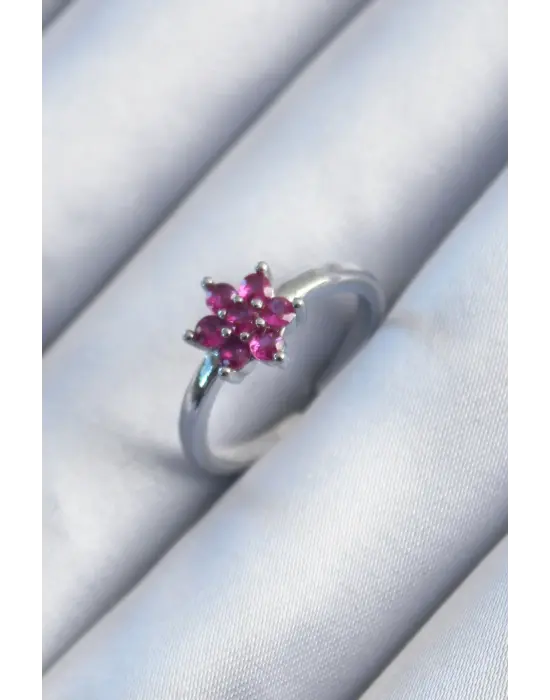  Gümüş Pembe Zirkon Taşlı Lotus Model Çelik Yüzük