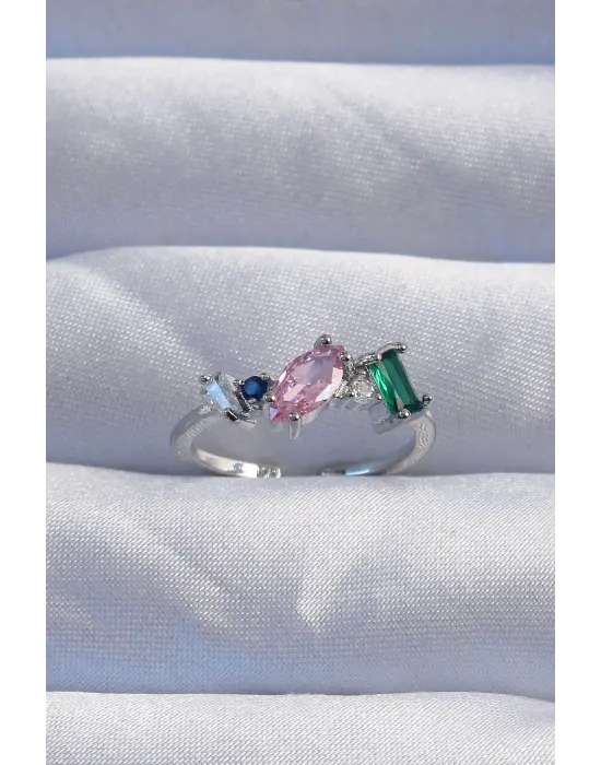  Gümüş Renkli Zirkon Taşlı Ayarlanabilir Yüzük