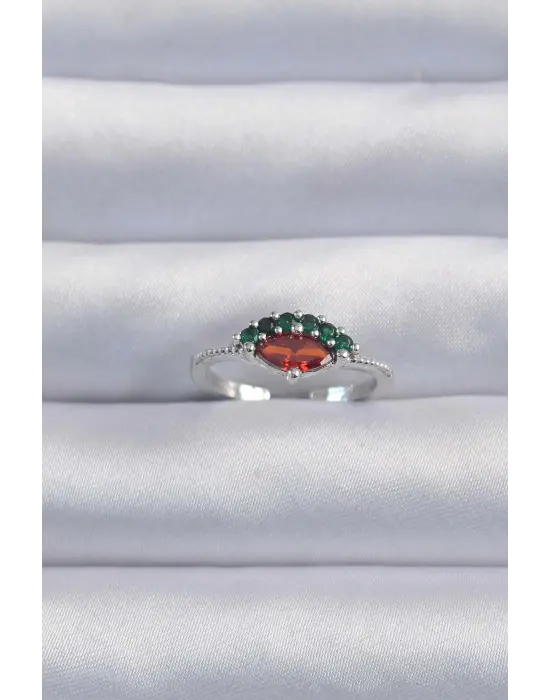  Gümüş Renkli Zirkon Taşlı Ayarlanabilir Karpuz Model Yüzük