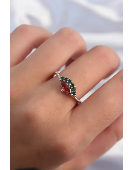  Gümüş Renkli Zirkon Taşlı Ayarlanabilir Karpuz Model Yüzük