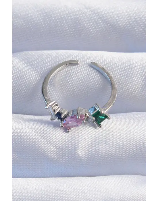  Gümüş Renkli Zirkon Taşlı Ayarlanabilir Yüzük