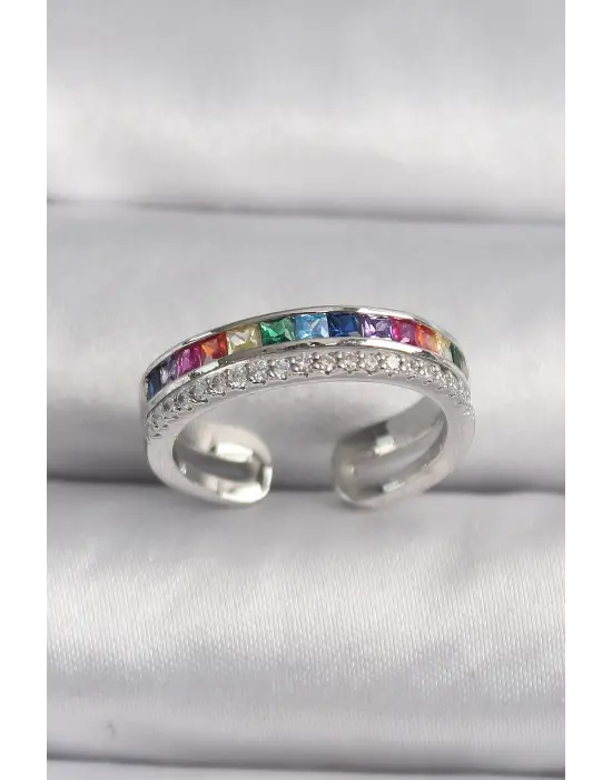  Gümüş Renkli Zirkon Taşlı Çelik Yüzük