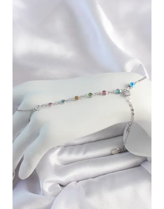 Pirinç Gümüş Renk Renkli Zirkon Taşlı Şahmeran