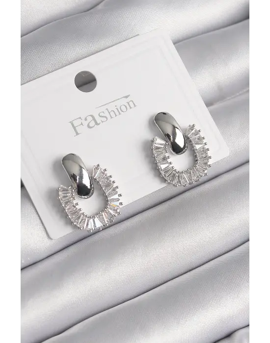  Gümüş Sallantı Zirkon Taşlı Kare Model Çelik Küpe