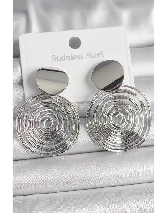  Gümüş Sarmal Daire Model Çelik Küpe