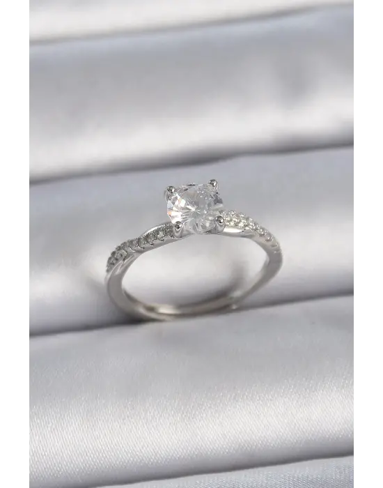  Gümüş Sarmal Zirkon Taşlı Tek Taş Ayarlanabilir Model Çelik Yüzük